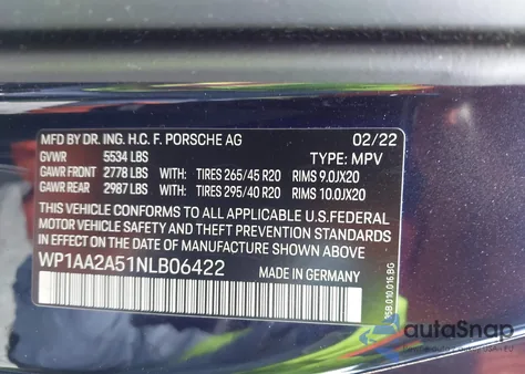 2022 Porsche Macan from USA, damaged, VIN WP1AA2A51NLB06422